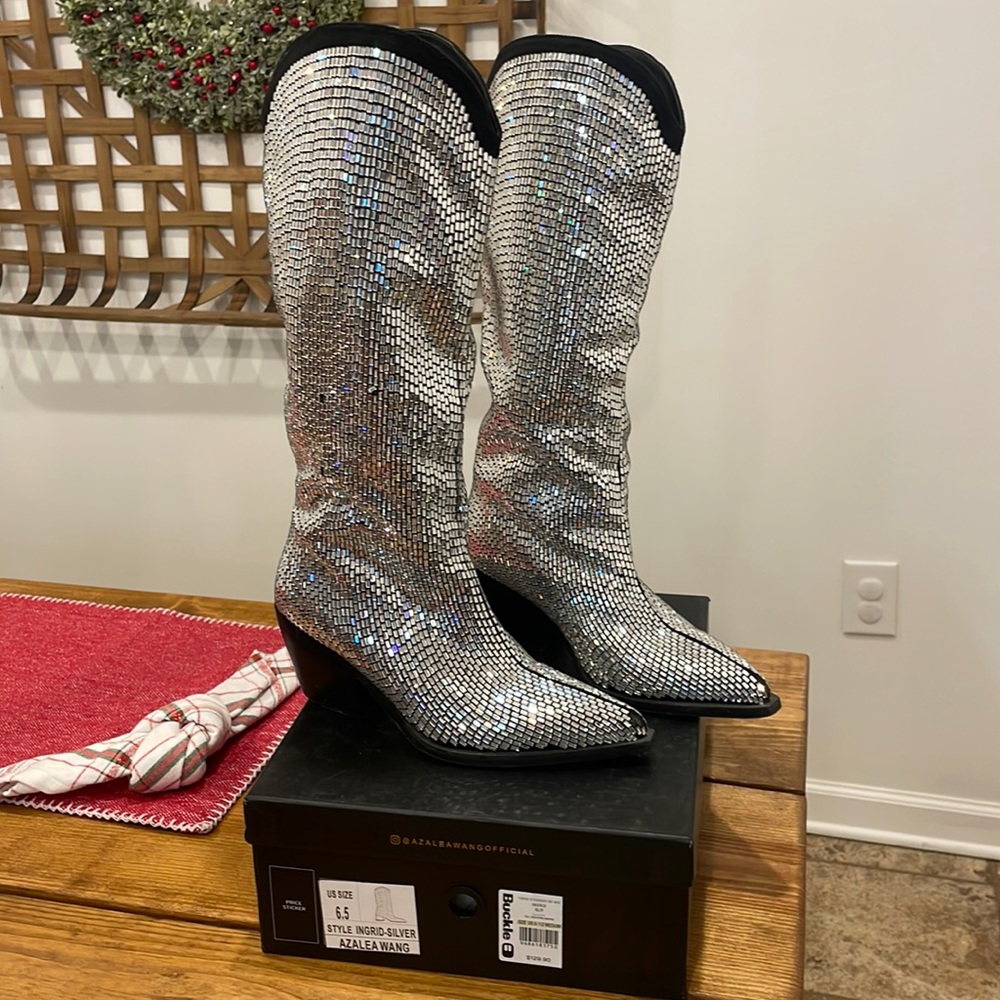 Silver rhinestone boots.